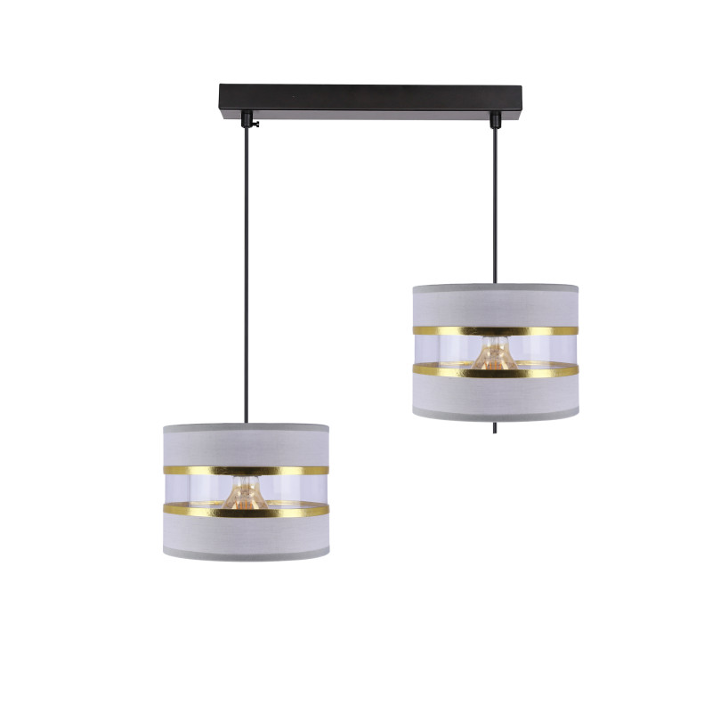 PANDY lampa wisząca czarny 2x40W E27 abażur szary+złoty 32-37633