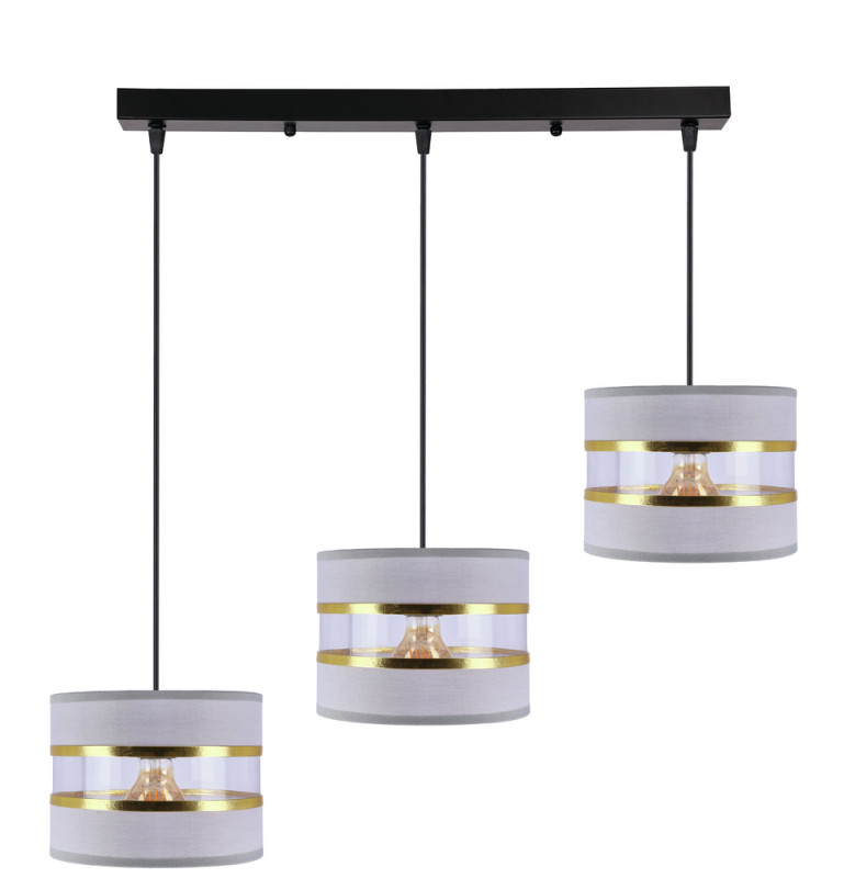 PANDY lampa wisząca czarny 3x40W E27 abażur szary+złoty 33-37657
