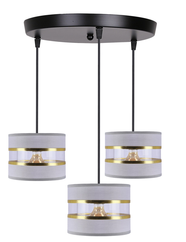 PANDY lampa wisząca czarny talerz 3x40W E27 abażur szary+złoty 33-37664