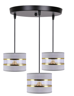 PANDY lampa wisząca czarny talerz 3x40W E27 abażur szary+złoty 33-37664