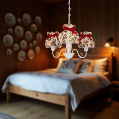 ROZANO lampa wisząca biały 3x40W E27 abażur kwiatowy 33-36902