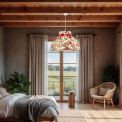 ROZANO lampa wisząca biały 1x40W E27 abażur kwiatowy 31-39392