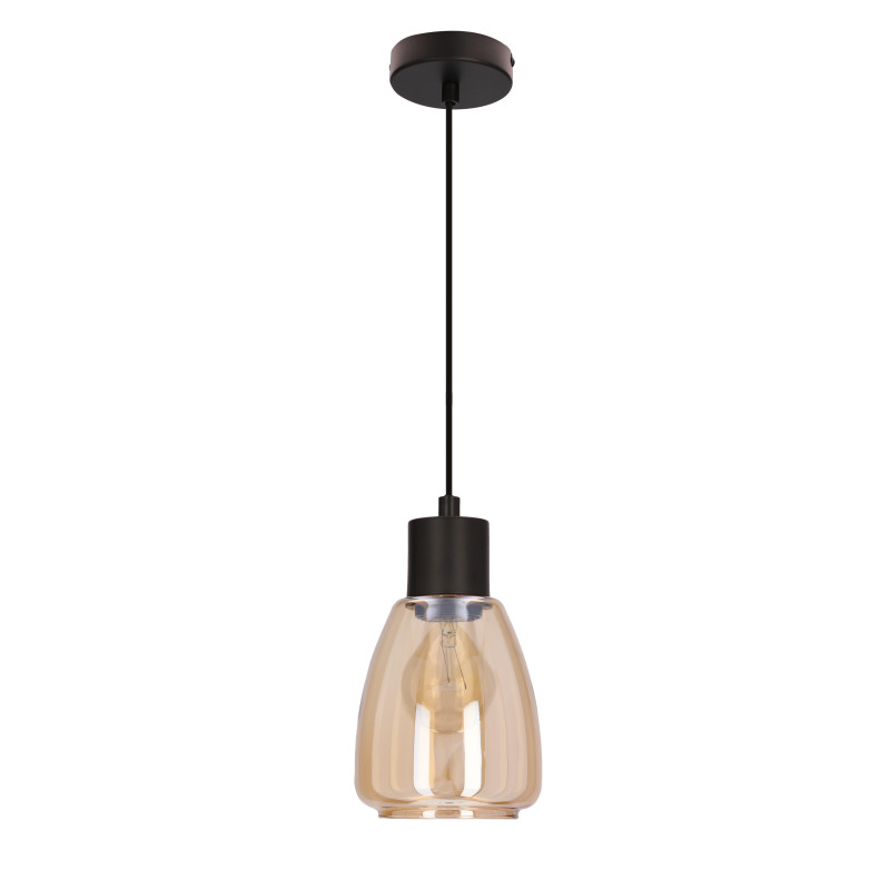 MOLDO lampa wisząca czarny 1x40W E27 klosz bursztynowy 31-35073