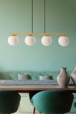 Carrine lampa wisząca drewniany 4x40W E14 klosz biały 34-37442