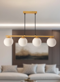 Carrine lampa wisząca drewniany 4x40W E14 klosz biały 34-37442