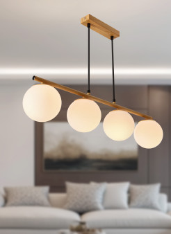Carrine lampa wisząca drewniany 4x40W E14 klosz biały 34-37442