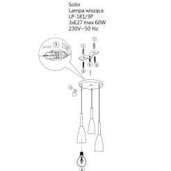 Lampa wisząca 3 biała 3xE27 LP-181/3P WH