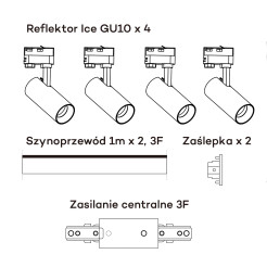 Zestaw oświetlenia szynowego SET 3F biały 4xGU10 LP-732 4W WH SET