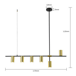 Lampa wisząca czarno - złota 6xGU10 LP-074/6PL BK/GD