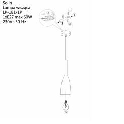 Lampa wisząca 1 czarna 1xE27 LP-181/1P BK