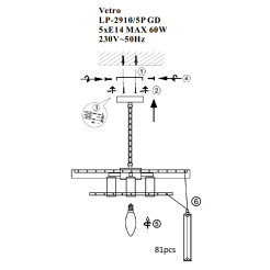 Lampa wisząca 5 srebrna 5xE14 LP-2910/5P