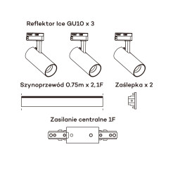 Zestaw oświetlenia szynowego SET 1F biały 3xGU10 LP-732 3W WH SET