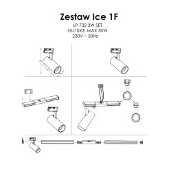 Zestaw oświetlenia szynowego SET 1F biały 3xGU10 LP-732 3W WH SET