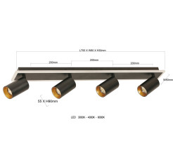 Zestaw reflektorów plafon czarny 4xGU10 plus LED LP-0612/4C BK