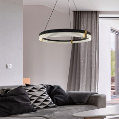 Lampa wisząca Triangle 60 cm czarno-transparentna LED CCT LP-0407/1P M BK Triangle