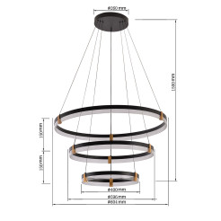 Lampa wisząca 80 cm 60 cm 40 cm czarno-transparentna LED CCT LP-0407/3P BK