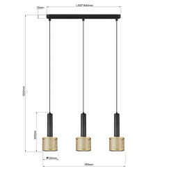 Lampa wisząca czarno-złota 3xE27 LP-0702/3L GD