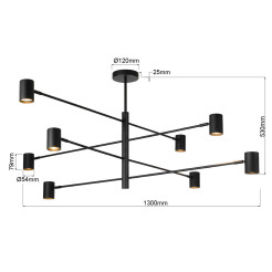 Lampa wisząca 8 czarna 8xGU10 LP-731/8P BK