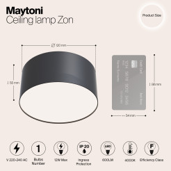 MAYTONI Spot reflektor sufitowy 1punktowy Natynkowy Zon 12W LED 600lm 4000K 80 CRI C032CL-L12B4K