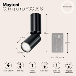 MAYTONI Spot reflektor sufitowy 1punktowy Natynkowy Obrotowy FOCUS S 10W GU10 C051CL-01B