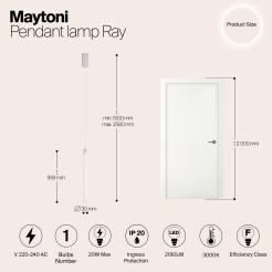 MAYTONI Lampa wisząca Ray 20W LED 2180lm 3000K 80 CRI  P022PL-L20W3K