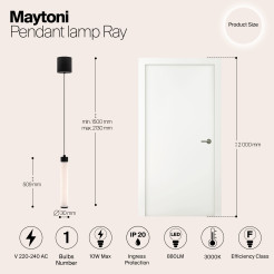 MAYTONI Lampa wisząca Ray 10W LED 880lm 3000K 80 CRI  P022PL-L10B