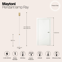 MAYTONI Lampa wisząca Ray 20W LED 2120lm 3000K 80 CRI  P022PL-L20G3K