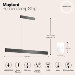 MAYTONI Lampa wisząca Step 30W LED 900lm 3000K 80 CRI  P010PL-L30B
