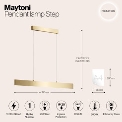 MAYTONI Lampa wisząca Step 23W LED 1100lm 3000K 80 CRI  P010PL-L23G3K
