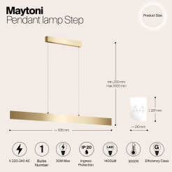 MAYTONI Lampa wisząca Step 30W LED 1400lm 3000K 80 CRI  P010PL-L30G3K