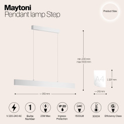 MAYTONI Lampa wisząca Step 23W LED 1500lm 3000K 80 CRI  P010PL-L23W