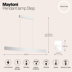 MAYTONI Lampa wisząca Step 30W LED 2000lm 4000K 80 CRI  P010PL-L30W4K