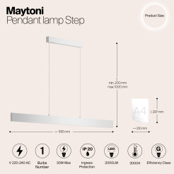 MAYTONI Lampa wisząca Step 30W LED 2000lm 3000K 80 CRI  P010PL-L30W