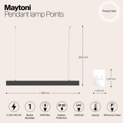 MAYTONI Lampa wisząca Points 40W LED 3400lm 4000K 90 CRI  P050PL-L40B4K