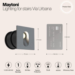 MAYTONI Kinkiet Oświetlenie schodów Via Urbana 3W LED 70lm 4000K 80 CRI  O022-L3GR