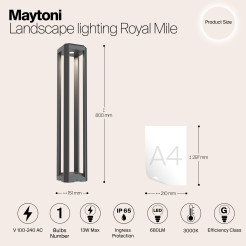 MAYTONI Słupek oświetleniowy Royal Mile 13W LED 680lm 3000K 80 CRI  O019FL-L12GR3K