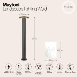 MAYTONI Słupek oświetleniowy Wald 12W LED 1000lm 3000K 80 CRI  O420FL-L12GF1