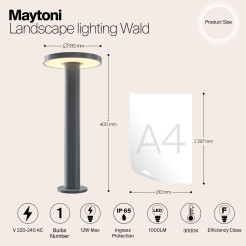 MAYTONI Słupek oświetleniowy Wald 12W LED 1000lm 3000K 80 CRI  O420FL-L12GF