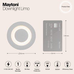 MAYTONI Lampa wbudowana Limo 3W LED 120lm 3000K 80 CRI  O037-L3W3K
