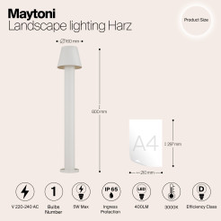 MAYTONI Słupek oświetleniowy Harz 5W LED 400lm 3000K 80 CRI  O421FL-L5W