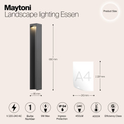 MAYTONI Słupek oświetleniowy Essen 9W LED 450lm 4000K 80 CRI  O596FL-L9GR4K1