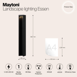 MAYTONI Słupek oświetleniowy Essen 9W LED 450lm 4000K 80 CRI  O596FL-L9B4K1
