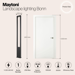 MAYTONI Słupek oświetleniowy Bonn 25W LED 1350lm 3000K 80 CRI  O425FL-L25GF