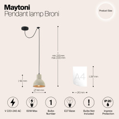 MAYTONI Lampa wisząca Broni 60W E27 T434-PL-01-GR