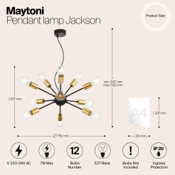 MAYTONI Lampa wisząca Jackson 7W E27 T546PL-12B