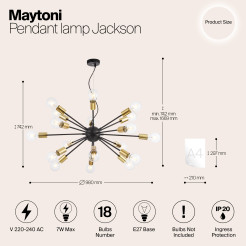 MAYTONI Lampa wisząca Jackson 7W E27 T546PL-18B
