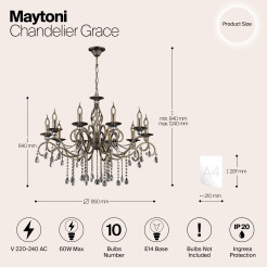 MAYTONI Żyrandol Grace 60W E14 RC247-PL-10-R