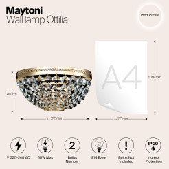 MAYTONI Lampa ścienna (kinkiet) Ottilia 60W E14 DIA700-WL-02-G