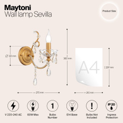 MAYTONI Lampa ścienna (kinkiet) Sevilla 60W E14 DIA004-01-G