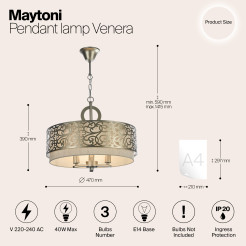 MAYTONI Lampa wisząca Venera 40W E14 H260-03-N